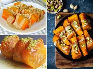 فیلم "طرز تهیه دسر کدو حلوایی"-با گردو و شیره انگور-با دارچین و شیر-با نشاسته ذرت و آرد برنج