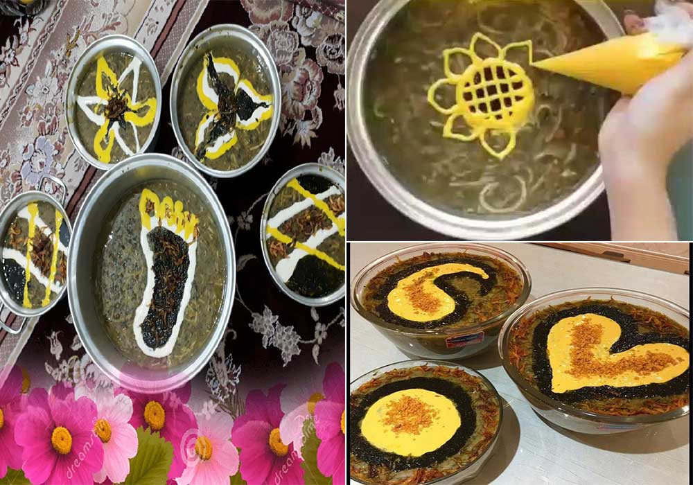 مدل تزیین جدید آش رشته-تزیین آش رشته با ماسوره-تزیین آش رشته ساده-طرز تهیه کشک زرد برای تزیین آش رشته