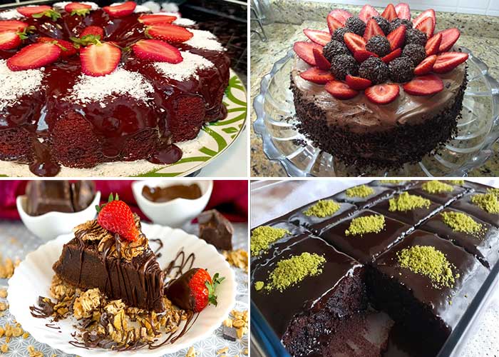 تزیین کیک شکلاتی خانگی با میوه با خامه سفید-عکس کیک خیس