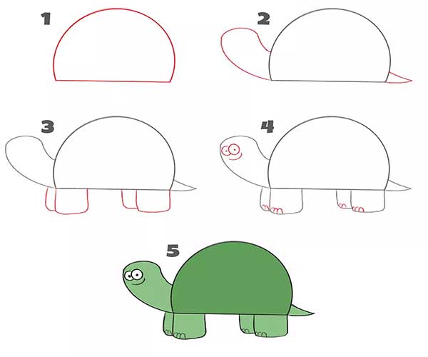آموزش نقاشی به کودکان 9 ساله-نقاشی کودکانه-نقاشی کودکانه لاک پشت-اموزش تصویری نقاشی لاک پشت به کودکان ۴ساله