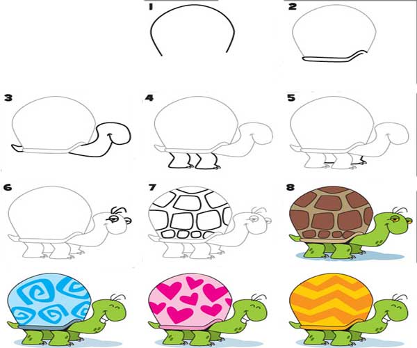 آموزش نقاشی لاک پشت خوشگل و ناز به کودکان-طراحی زیبای لاک پشت-نقاشی لاک پشت با مزه-نقاشی کودکانه برای کلاس چهارم