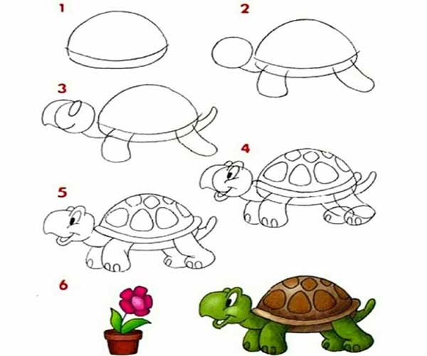 آموزش گام به گام نقاشی لاک پشت آسان-نقاشی لاک پشت کلاس اول-نقاشی لاک پشت بامزه-نقاشی لاک پشت کودکانه