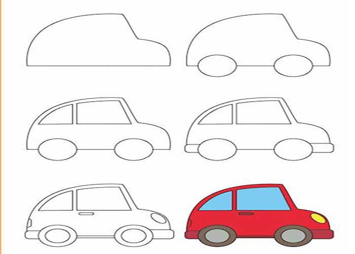 آموزش نقاشی به کودکان 9 ساله-نقاشی کودکانه-نقاشی کودکانه ماشین-اموزش تصویری نقاشی ماشین به کودکان ۴ساله