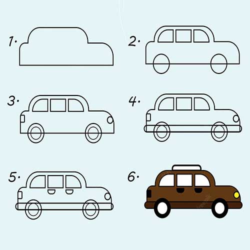 آموزش گام به گام نقاشی ماشین آسان-نقاشی ماشین برای کلاس اولی ها بامزه کودکانه