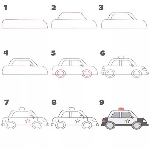 نحوه ترسیم ماشین پلیس-آموزش نقاشی ماشین پلیس برای بچه ها-فیلم نقاشی ماشین