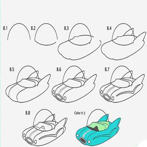 نقاشی ماشین فانتزی و ساده-آموزش روش کشیدن نقاشی ماشین اسپرت آمریکایی