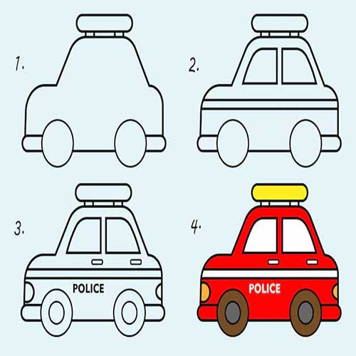 آموزش نقاشی کودکانه-آموزش تصویری نقاشی ماشین زیبا به همراه رنگ آمیزی