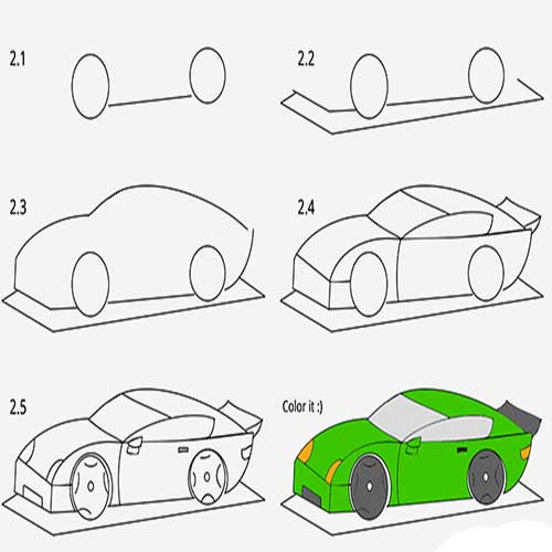 انواع نقاشی ماشین کودکانه-کارتونی-ساده و راحت-نقاشی ماشین اسپرت