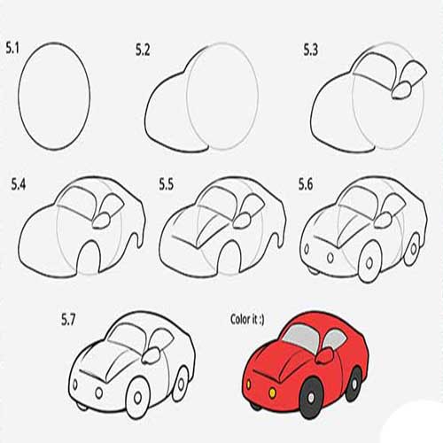 آموزش نقاشی ماشین برای کودکان 6 ساله-آموزش نقاشي ماشین بامزه فانتزی برای کلاس اولی ها