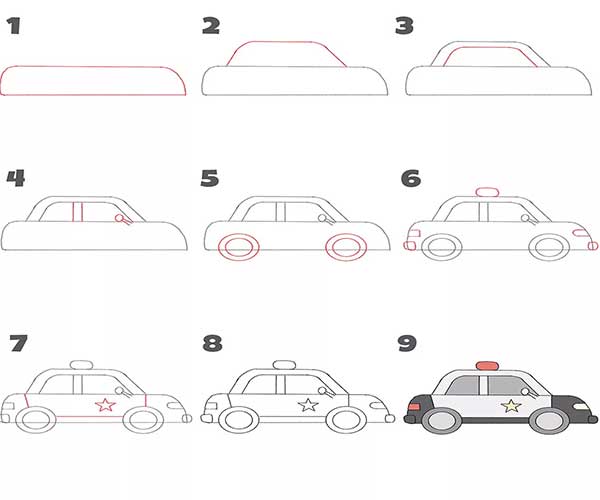 عکس آموزش نقاشی ماشین پلیس-نقاشی ماشین قدیمی پلیس برای بچه ها-عکس ماشین پلیس برای نقاشی کودکانه