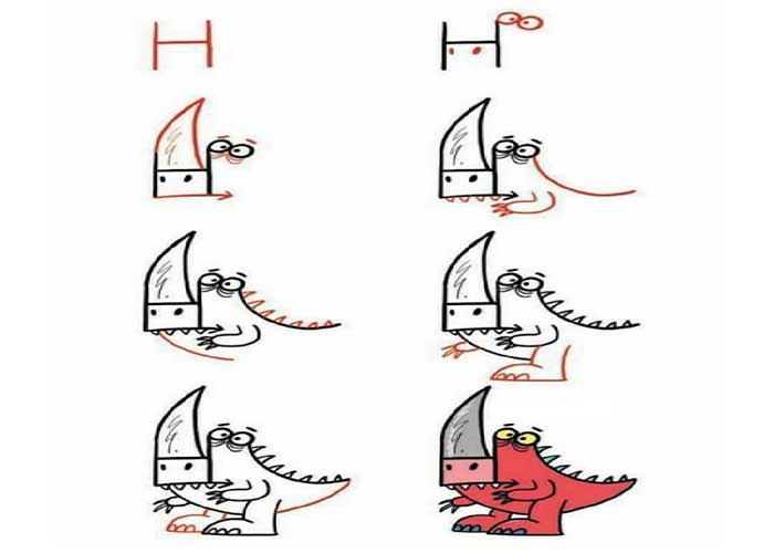 نقاشی حروف انگلیسی سه بعدی-آموزش مرحله به مرحله نقاشی حروف انگلیسی کودکانه با حرف h