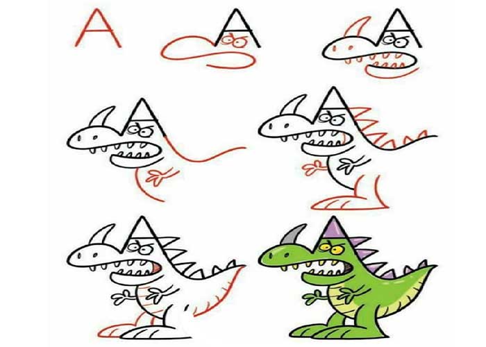 آموزش قدم به قدم نقاشی حرف انگلیسی-آموزش نقاشی قدم به قدم-اموزش تصویری نقاشی اژدها به کودکان