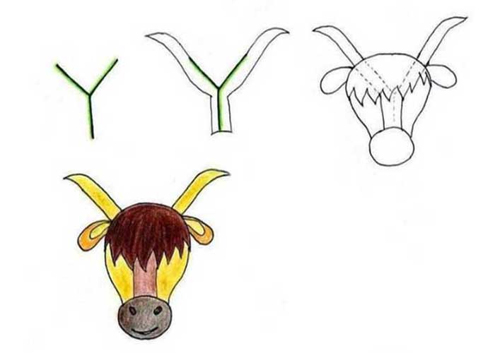 نقاشی گاو-نقاشی ساده گاو برای کلاس چهارم-نقاشی گاو کوچک برای کودکان-آموزش نقاشی کودکانه