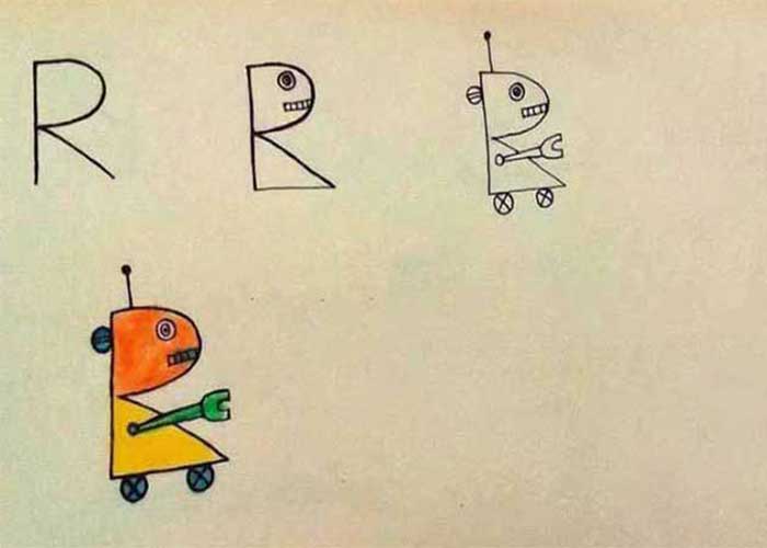 نقاشی دختر با حروف انگلیسی r-نقاشی با حرف rr-نقاشی با حروف انگلیسی بزرگ-نقاشی سه بعدی 