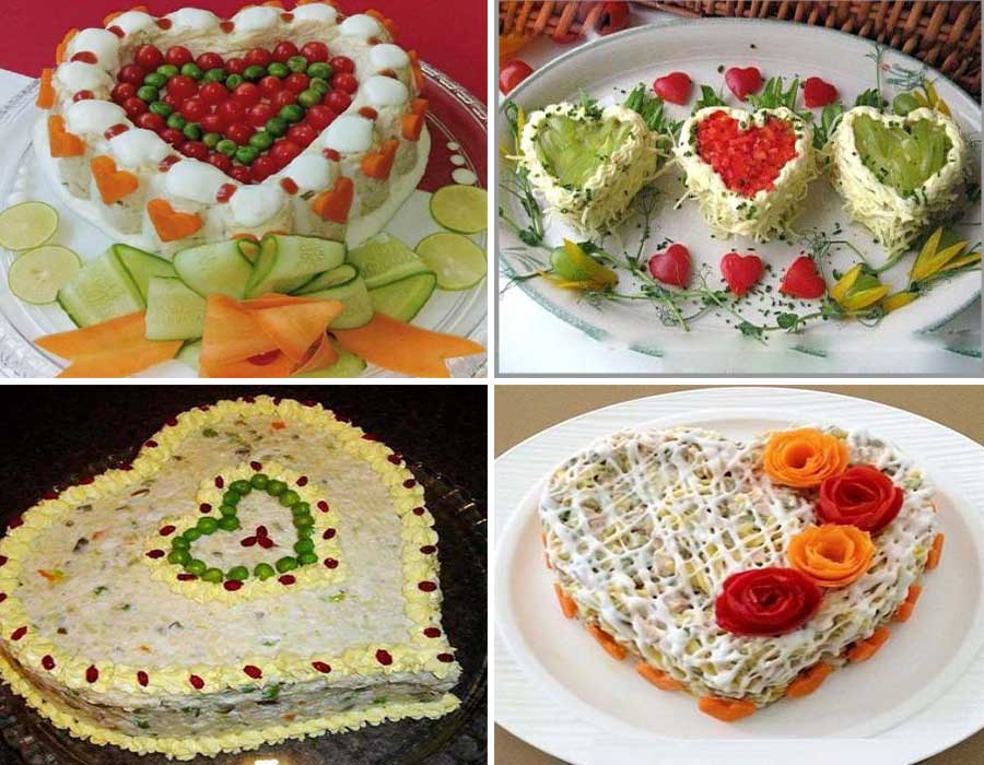 تزیین الویه با قالب برای تولد -مجلسی به شکل قلب- با گوجه و خیارشور