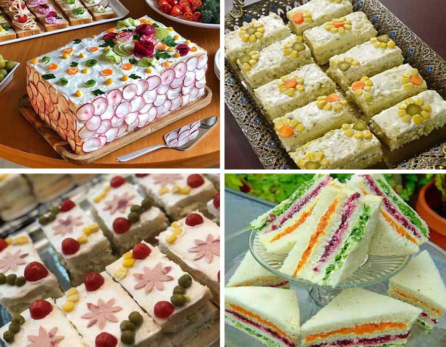 عکس و ایده تزیین سالاد الویه با نان تست برای تولد و مهمانی-تزیین سالاد الویه مرغ تک نفره برای تولد