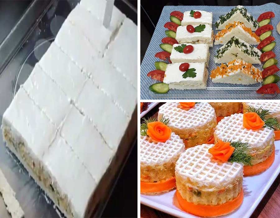 تزیین سالاد الویه تک نفره و لقمه ای برای تولد و مهمانی-عکس و ایده تزیین سالاد الویه با نان تست 