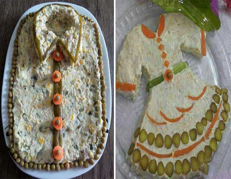 عکس و آموزش تزیین سالاد الویه زیبا برای مهمانی-تزیین ساده سالاد الویه فانتزی