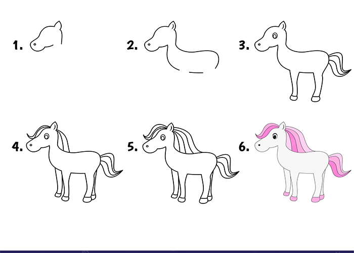 آموزش نقاشی اسب برای رنگ آمیزی-آموزش قدم به قدم نقاشی اسب برای بچه های زیر 10 سال-تصاویر برای نقاشی اسب
