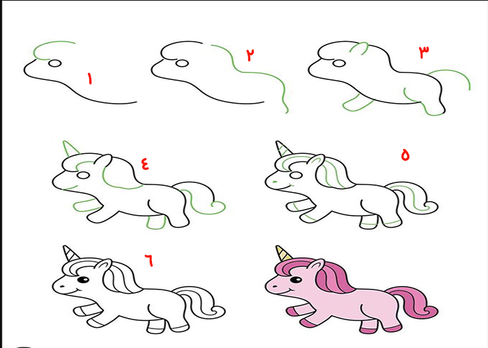 نقاشی کودکانه و کارتونی اسب-اموزش تصویری نقاشی اسب به کودکان ۴ساله-نقاشی ساده اسب-آموزش راحت نقاشی اسب