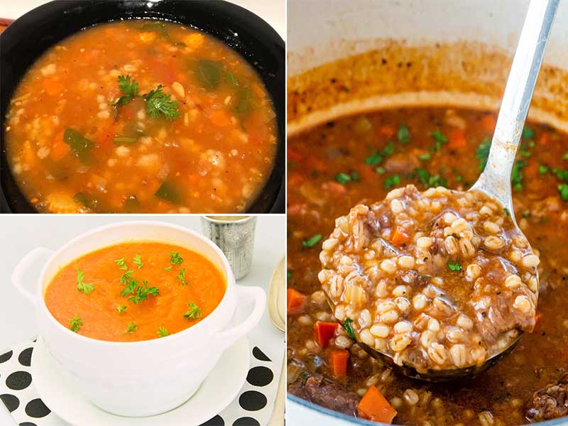 طرز تهیه "سوپ جو قرمز مجلسی" با مرغ برای 10 تا 15 نفر-مخصوص مهمانی-لاکچری-لعابدار