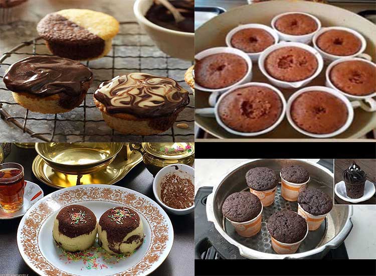 طرز تهیه کاپ کیک فنجانی دو رنگ بدون فر در قابلمه برای 6 تا 8 نفر