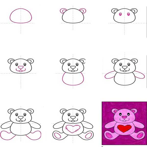 نقاشی خرس با قلب-آموزش نقاشی های زیبا و هنری برای کودکان-نقاشی