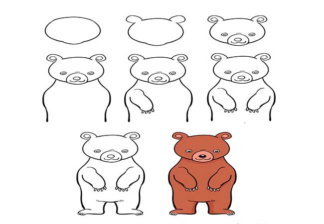 آموزش نقاشی خرس برای تمامی سنین کودکان-عکس نقاشی خرس ایستاده