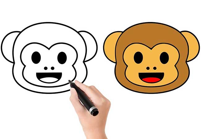آموزش نقاشی سر میمون برای کودکان ۸ ساله-نقاشی کودکانه میمون ساده