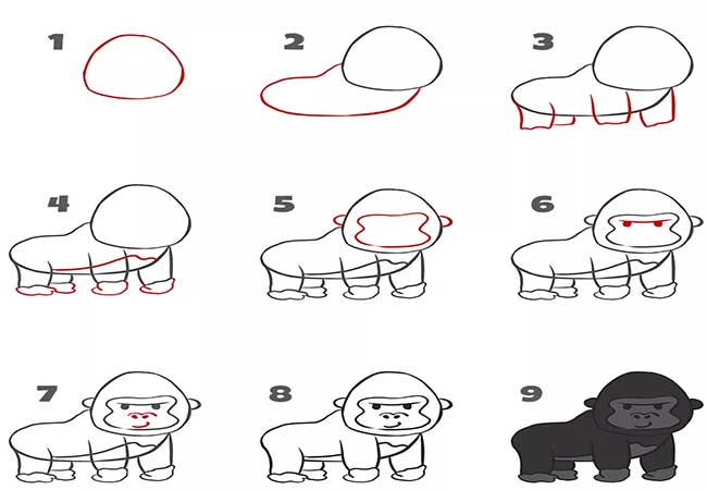 آموزش نقاشی میمون برای کودکان ۸ ساله-نقاشی سر میمون کودکانه ساده