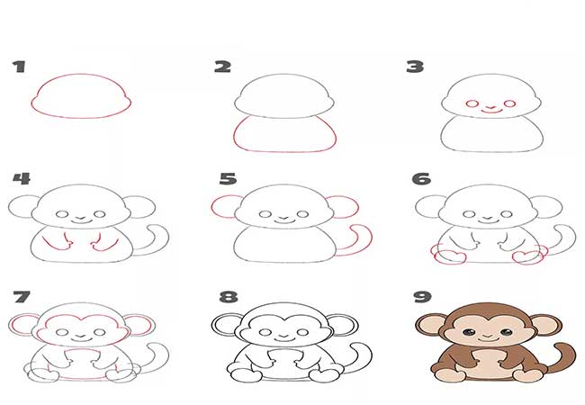 نقاشی میمون-آموزش نقاشی کودکانه-چطور با مداد نقاشی میمون بکشم