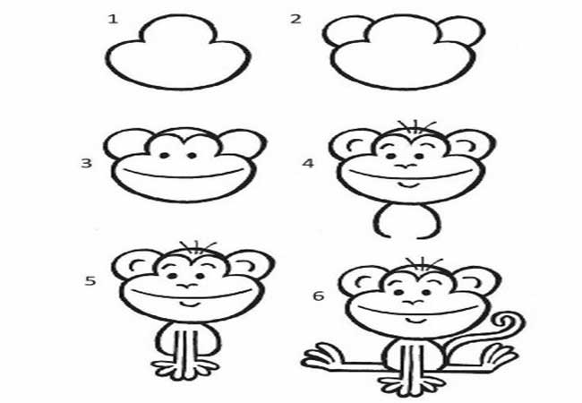 آموزش نقاشی میمون در حال پریدن-آموزش نقاشی میمون برای کودکان 6 ساله