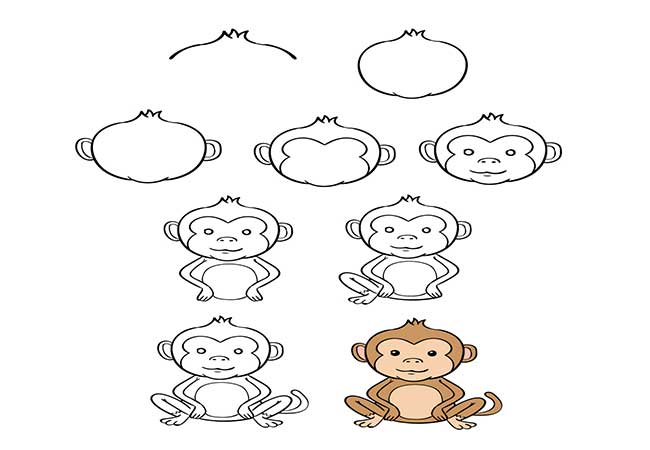 نقاشی ساده و راحت با مداد-آموزش نقاشی میمون کارتونی-عکس نقاشی میمون