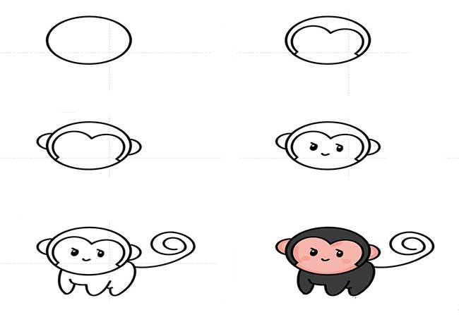 نقاشی میمون-آموزش نقاشی میمون برای کودکان و نوجوانان-آموزش قدم به قدم نقاشی