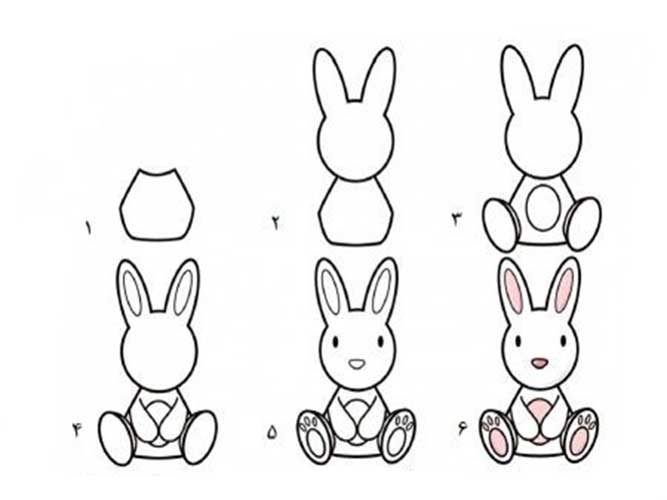 آموزش نقاشی خرگوش کودکانه-نقاشی خرگوش بزرگ-نقاشی خرگوش با اشکال هندسی-نقاشی خرگوش کوچولو