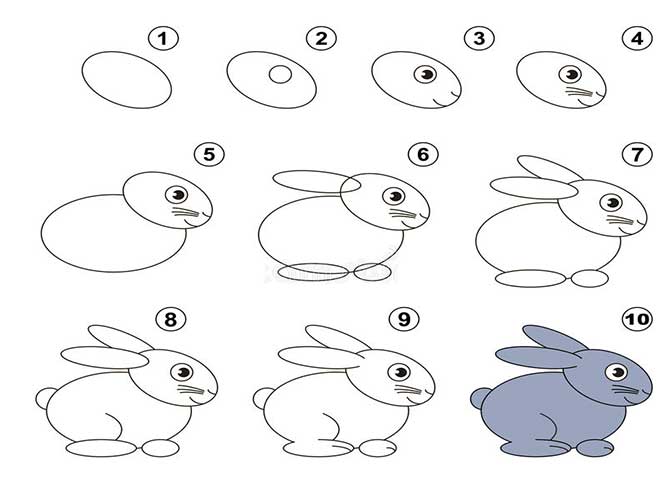 آموزش ساده نقاشی به کودکان 7 ساله-نقاشی خرگوش با مداد-اموزش نقاشی خرگوش به کودکان 9 و 10 ساله