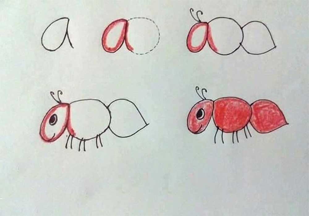 نقاشی مورچه برای کودکان کلاس سوم-رنگ آمیزی مورچه-آموزش نقاشی مورچه برای کودکان 6 ساله-آموزش نقاشي مورچه برای کلاس اولی ها