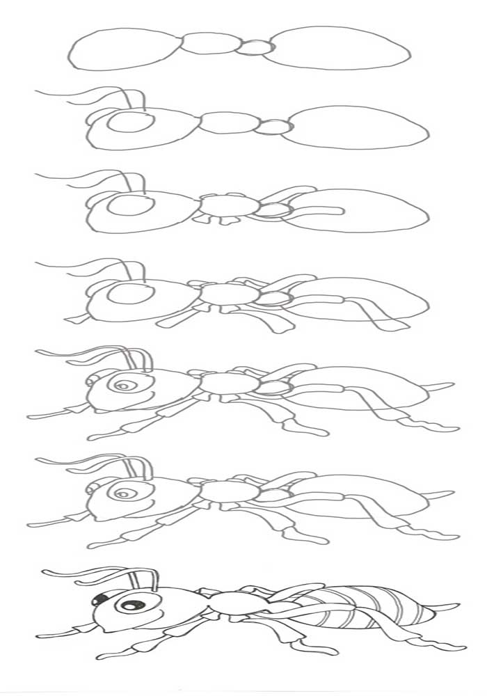 آموزش نقاشی کودکان و نوجوانان-آموزش نقاشی به کودکان 9 ساله-نقاشی کودکانه-نقاشی کودکانه مورچه-اموزش تصویری نقاشی مورچه به کودکان ۴ساله
