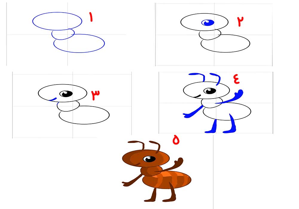 آموزش راحت و ساده نقاشی مورچه-آموزش نقاشی مورچه به کودکان 9 ساله-آموزش تصویری نقاشی مورچه به کودکان 7 ساله