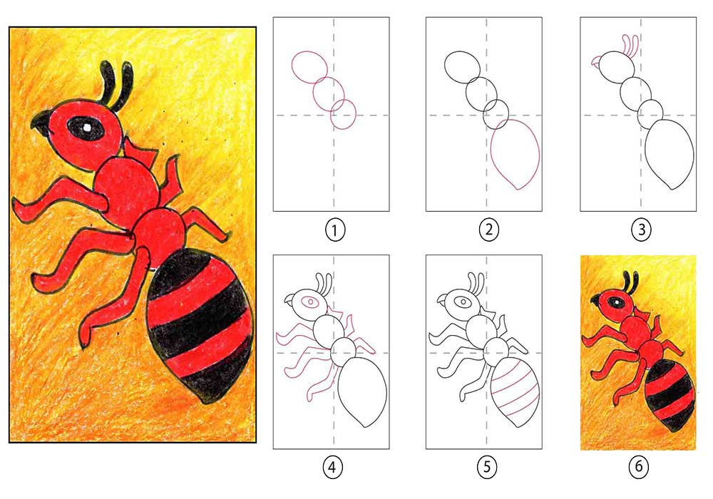 آموزش راحت و ساده نقاشی مورچه-آموزش نقاشی مورچه برای کودکان ۸ساله-نقاشی کودکانه ساده