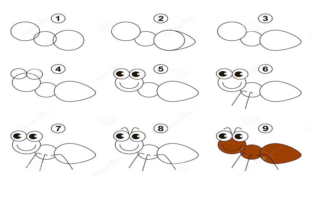 اموزش نقاشی مورچه به کودکان ۴ساله-تصاویر مورچه برای آموزش نقاشی کودکان-اموزش مرحله به مرحله نقاشی مورچه به کودکان