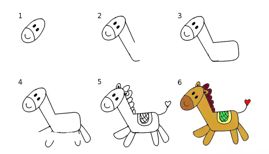 آموزش گام به گام نقاشی اسب-نقاشی اسب به کودکان زیر 6 سال-آموزش نقاشی اسب به کودکان بالای 6 سال