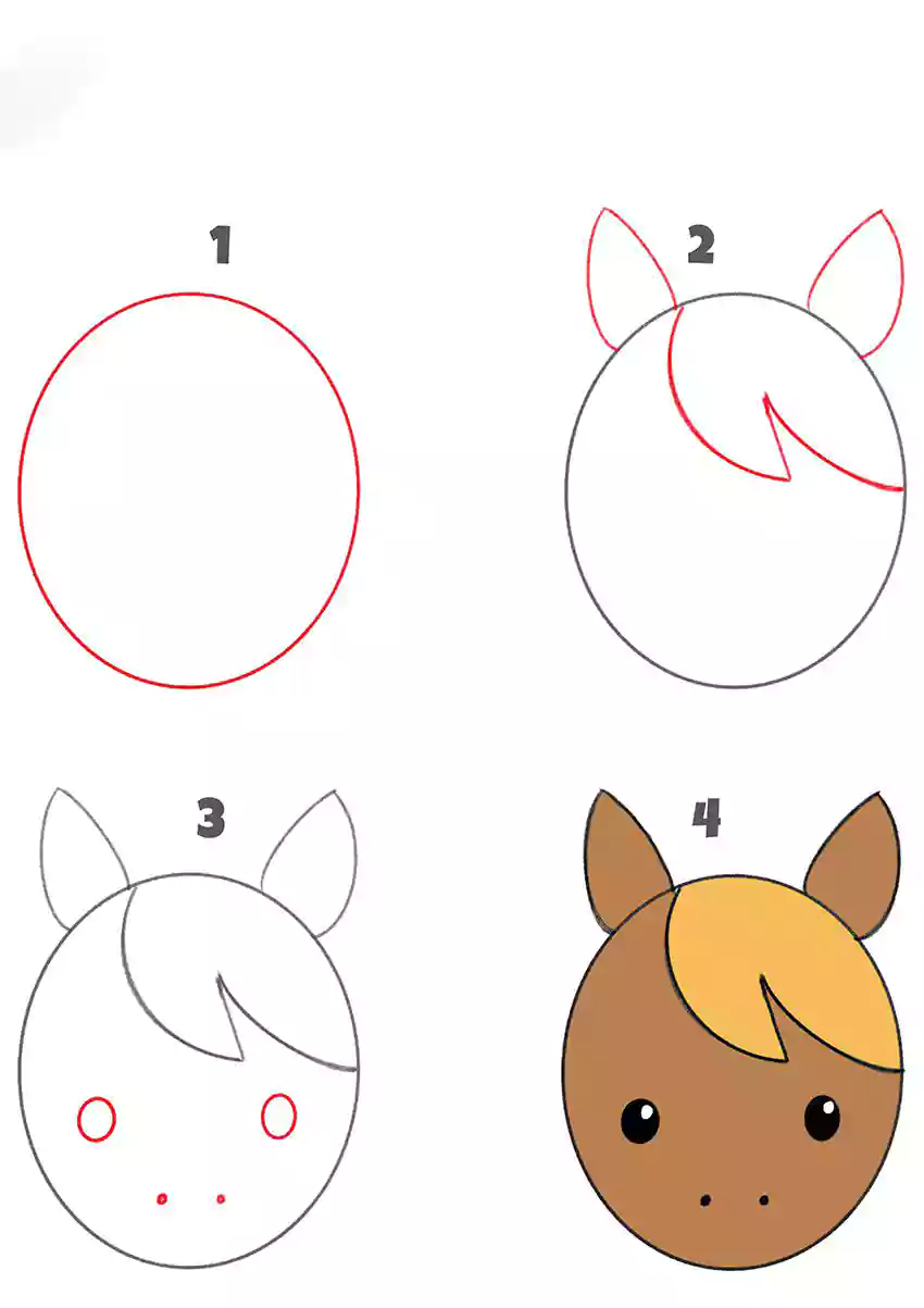 آموزش تصویری نقاشی سر اسب-عکس اسب برای رنگ آمیزی کودکان-مدل سر اسب نقاشی شده-آموزش نقاشی اسب برای کودکان