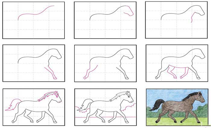 آموزش راحت و ساده نقاشی اسب-آموزش نقاشی اسب به کودکان 9 ساله-آموزش تصویری نقاشی اسب به کودکان 7 سال