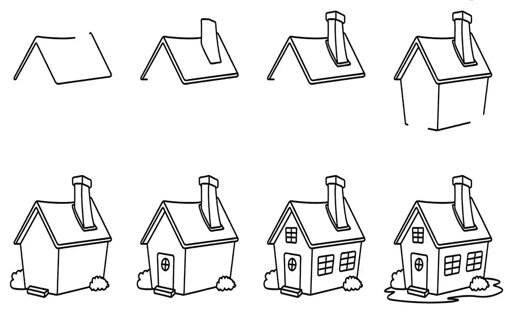 آموزش راحت و ساده نقاشی خانه-آموزش مرحله به مرحله کشیدن نقاشی خانه به کودکان 9 ساله-آموزش تصویری نقاشی خانه به کودکان 7 سال