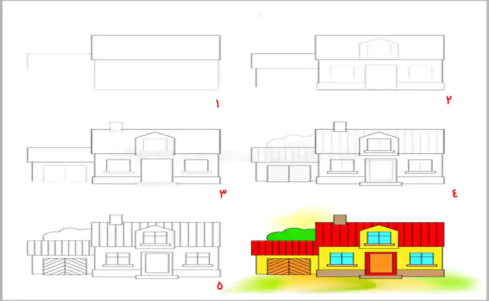 آموزش راحت و ساده نقاشی خانه-آموزش نقاشی گام به گام خانه برای کودکان ۸ساله-نقاشی کودکانه خانه ساده-نقاشی خانه کیوت-نقاشی خانه جدید