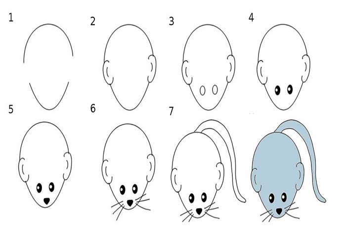 نقاشی موش آسان برای کلاس اولی ها-نقاشی موش با کلاه و شال گردن-آموزش نقاشی موش کودکانه کارتونی و بامزه