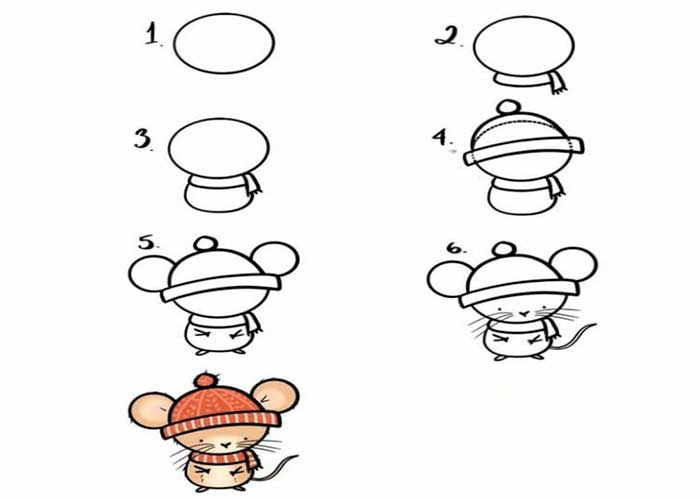 آموزش "نقاشی موش" به کودکان-تصویری و مرحله به مرحله+بسیار ساده