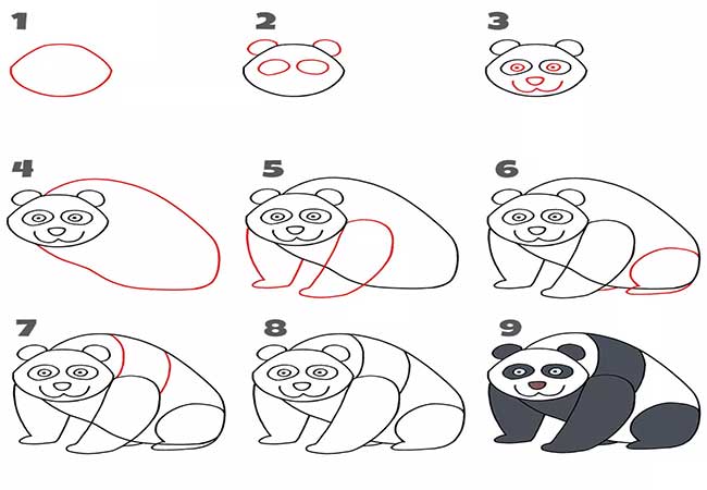 اموزش نقاشی راحت پاندا برای بچه ها با مداد به صورت مرحله به مرحله و تصویری و گام به گام-آموزش نقاشی