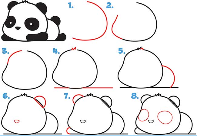 آموزش "نقاشی پاندا"-برای کودکان به صورت گام به گام و تصویری بسیار ساده و بامزه